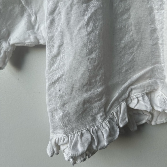 Zara Basic Collection White Linen Striped Ruffle Hem Top XS - Picture 7 of 7